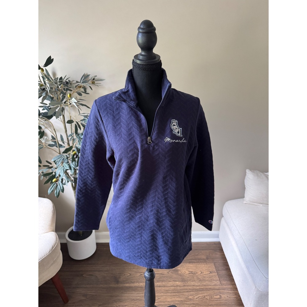 Champion ODU Monarchs Navy Blue Quilted Chevron Quarter Zip Pullover Small